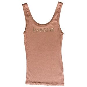 Bebe Rhinestone Logo Ribbed Tank Top Y2K Brown XS